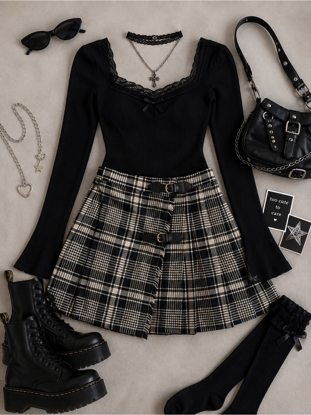 Vintage 100% Wool Plaid Wrap Mini Skirt Goth Schoolgirl Y2K Preppy Grunge